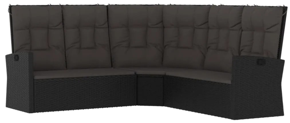 2 pcs conjunto lounge de jardim c/ almofadões vime PE preto