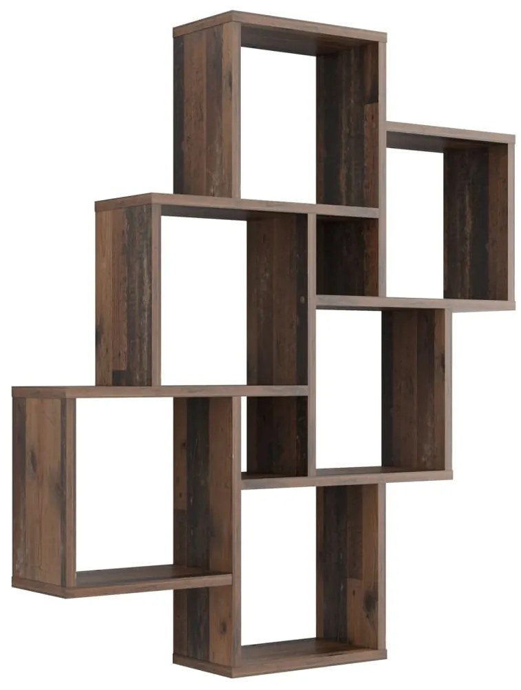 FMD Prateleira de parede com 8 compartimentos escuro estilo antigo