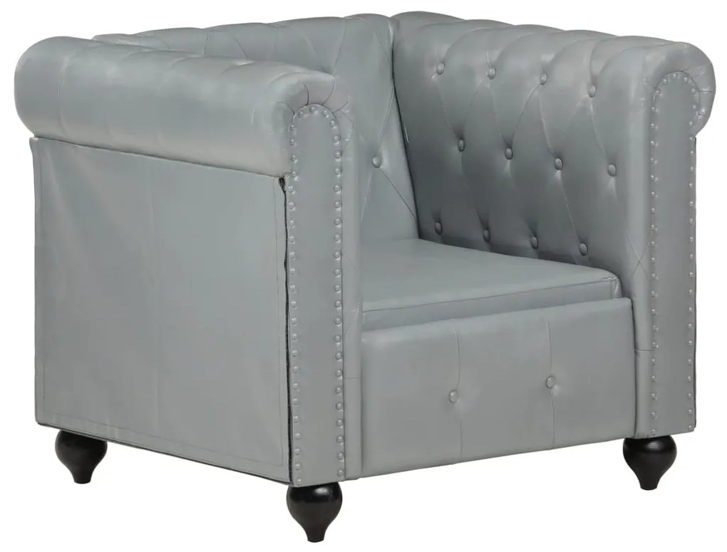 283755 vidaXL Poltrona chesterfield couro genuíno cinzento