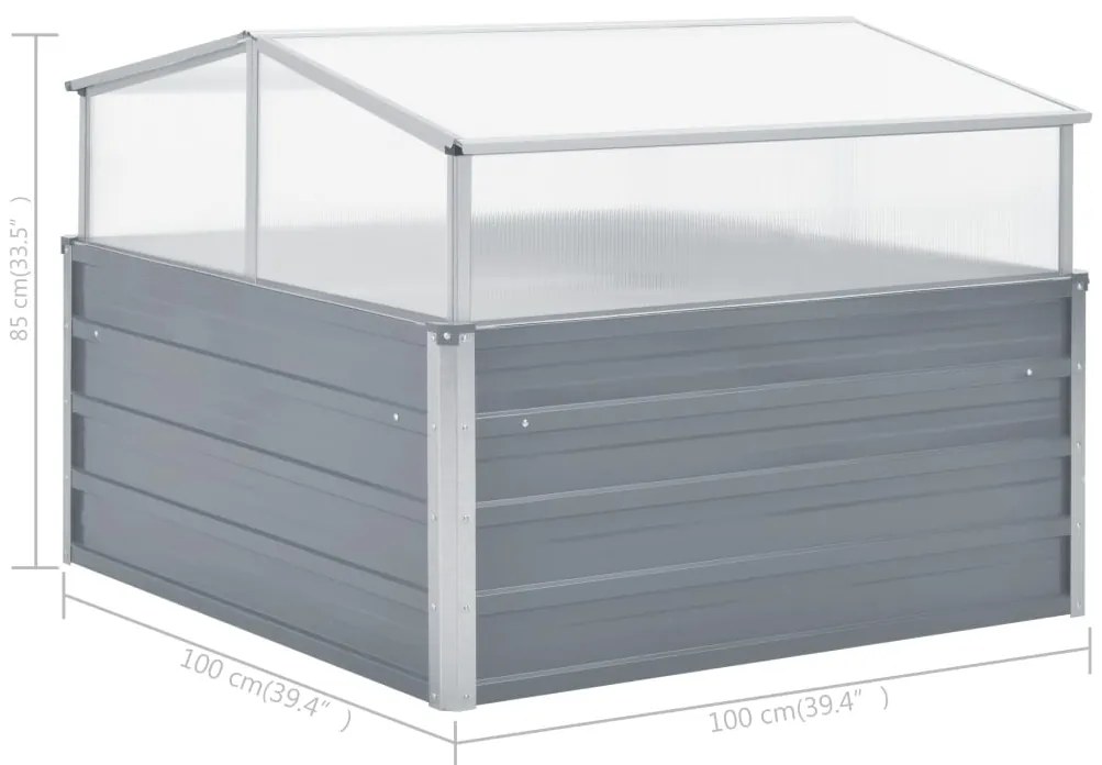 Estufa 100x100x85 cm aço galvanizado cinzento