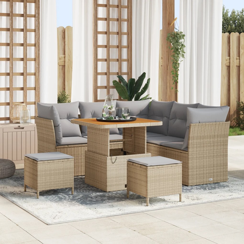 Conjunto de Sofás de Jardim vidaXL com Almofadas Bege Rattan de Polímero Acácia