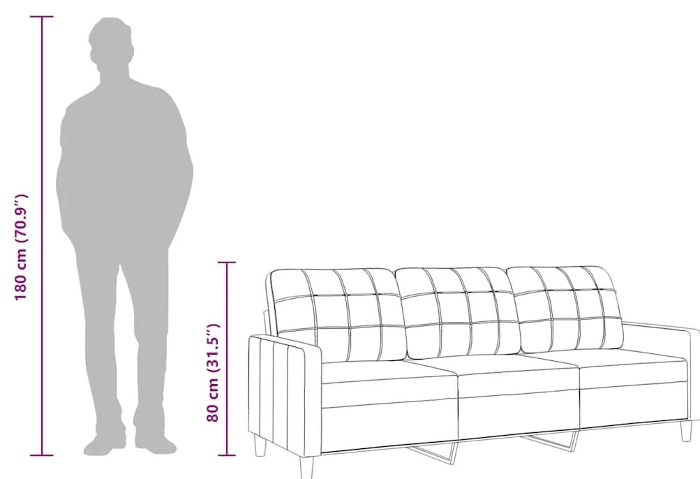 Sofá de 3 lugares tecido 180 cm cinzento-acastanhado