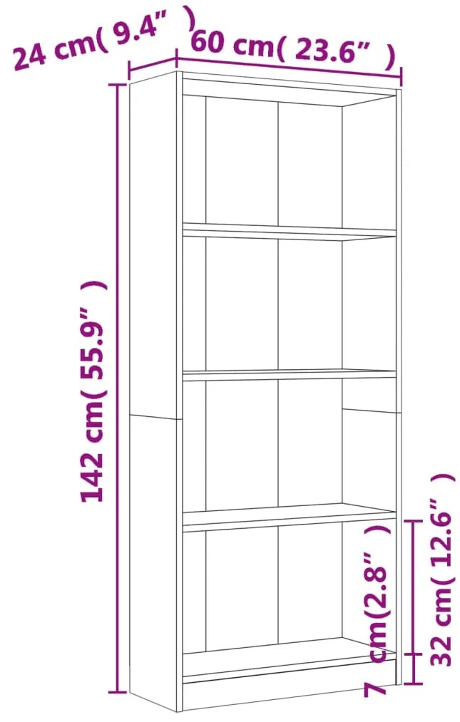 Estante 4 prateleiras 60x24x142cm deriv. madeira cinza-cimento