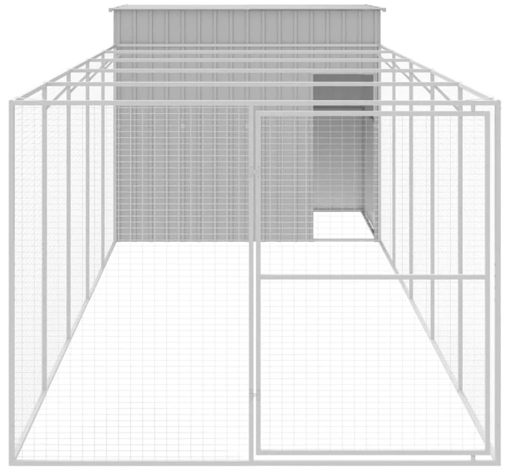 Casota cães c/ parque 214x661x181 cm aço galvaniz. cinza-claro