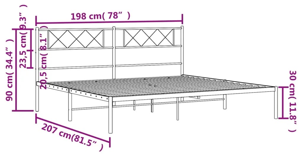 Estrutura de cama com cabeceira 193x203 cm metal preto