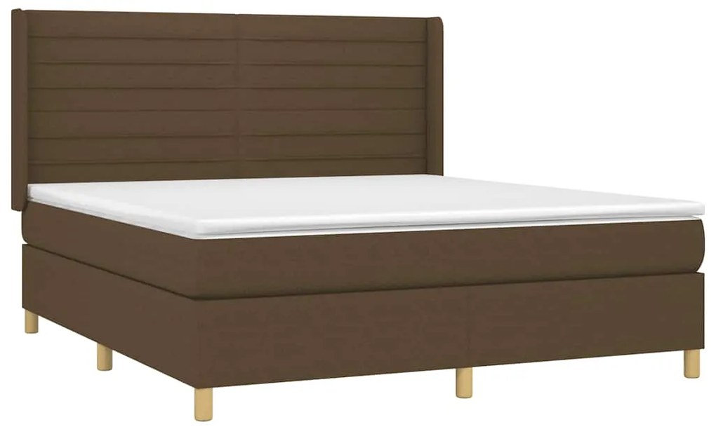 Cama box spring c/ colchão/LED 180x200cm tecido castanho-escuro