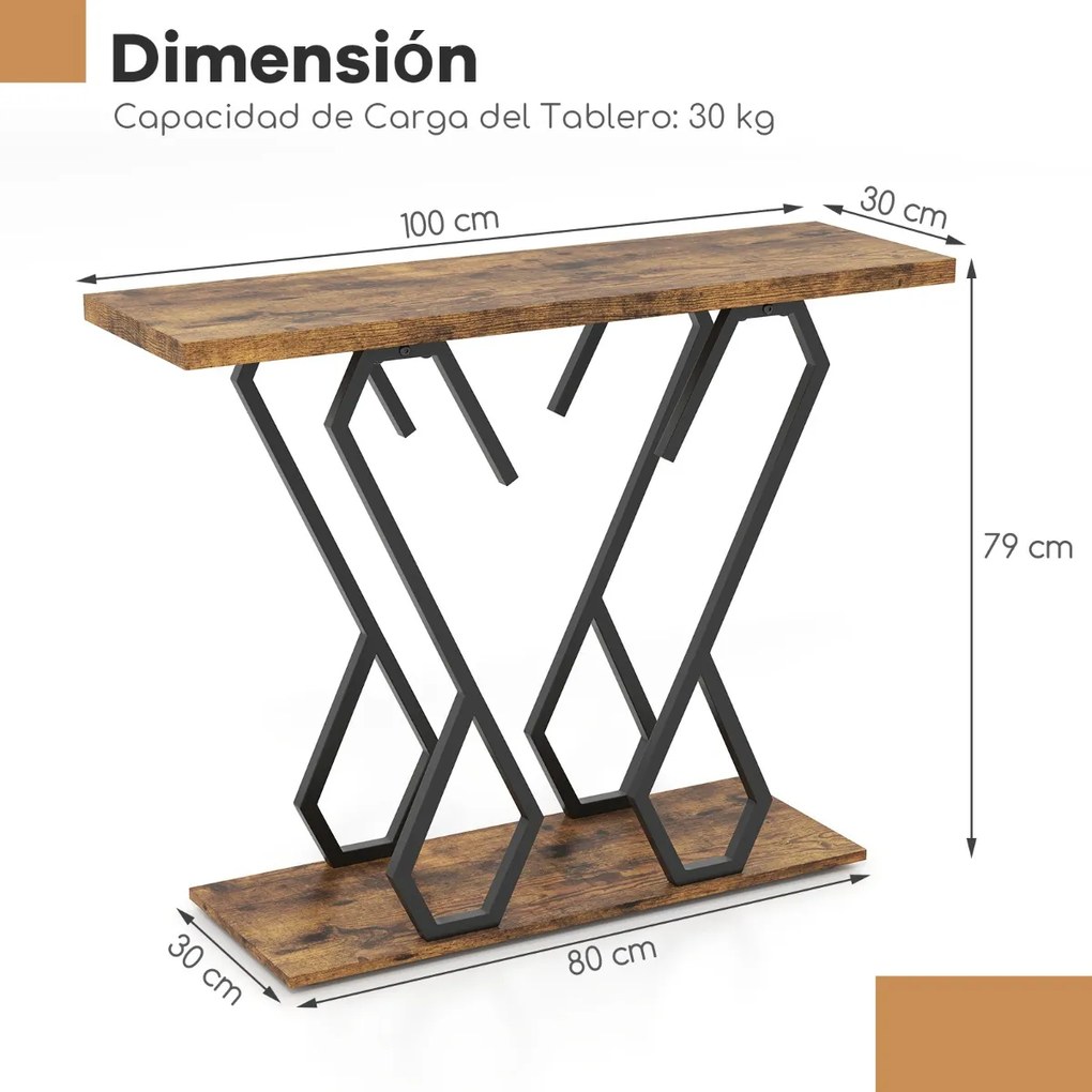 Mesa Consola 100 x 30 x 79 cm com Estrutura de Metal Mesa para o Corredor Mesa Auxiliar Castanha