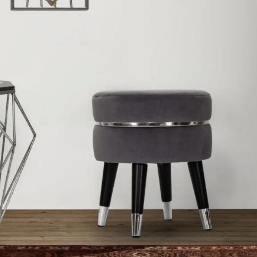 BANCO PARIS Ø 35X40,5 CM CINZA, PRETO E PRATA