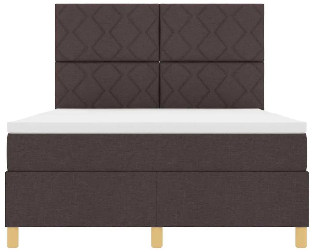 Cama Box com Colchão &amp; LED Castanho Escuro 140x190 cm Tecido