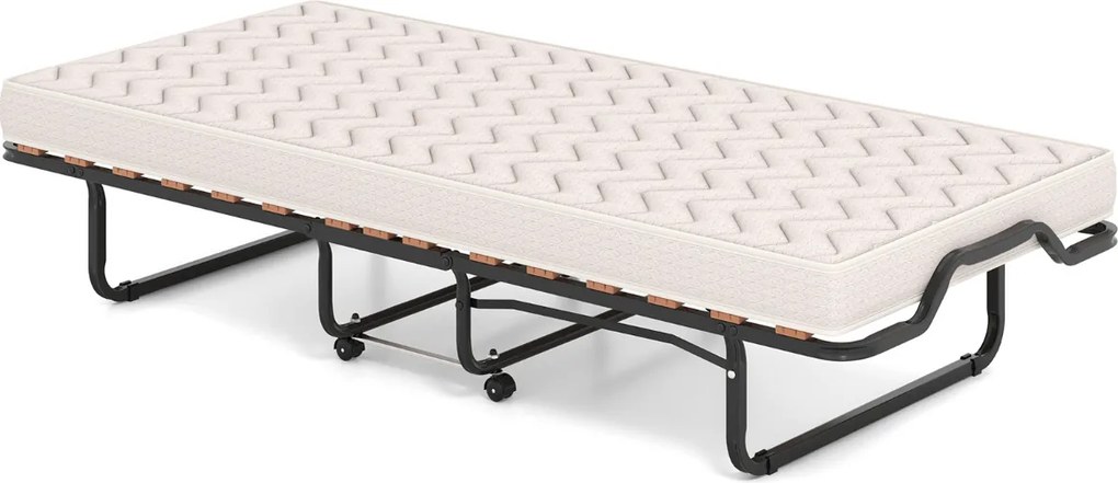 Cama dobrável 80 x 200 cm com rodas e colchão de espuma viscoelástica e fibra hipoalergénica Cama de hóspedes compacta e portátil
