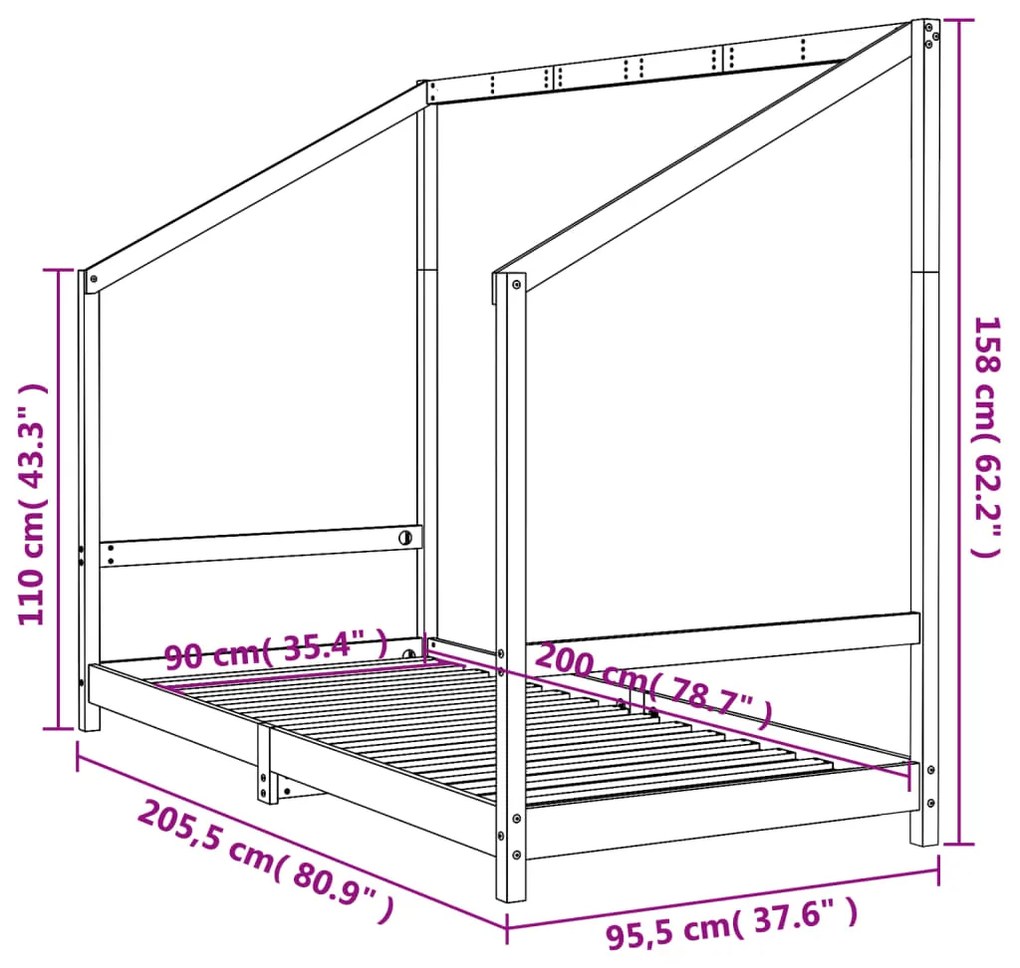 Estrutura de cama infantil 90x200 cm pinho maciço branco