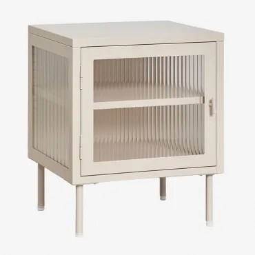 Mesinha De Cabeceira 45x40 Cm Em Aço E Vidro Paoline Beige Creme - Sklum