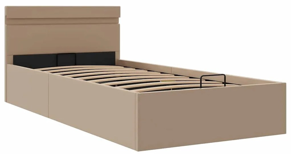 Cama hidrául. arrumação e LED 90x200cm couro artif. cappuccino
