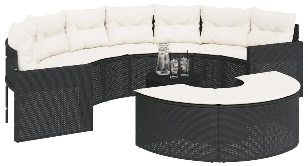 3 pcs conjunto de sofás de jardim semicircular vime PE preto