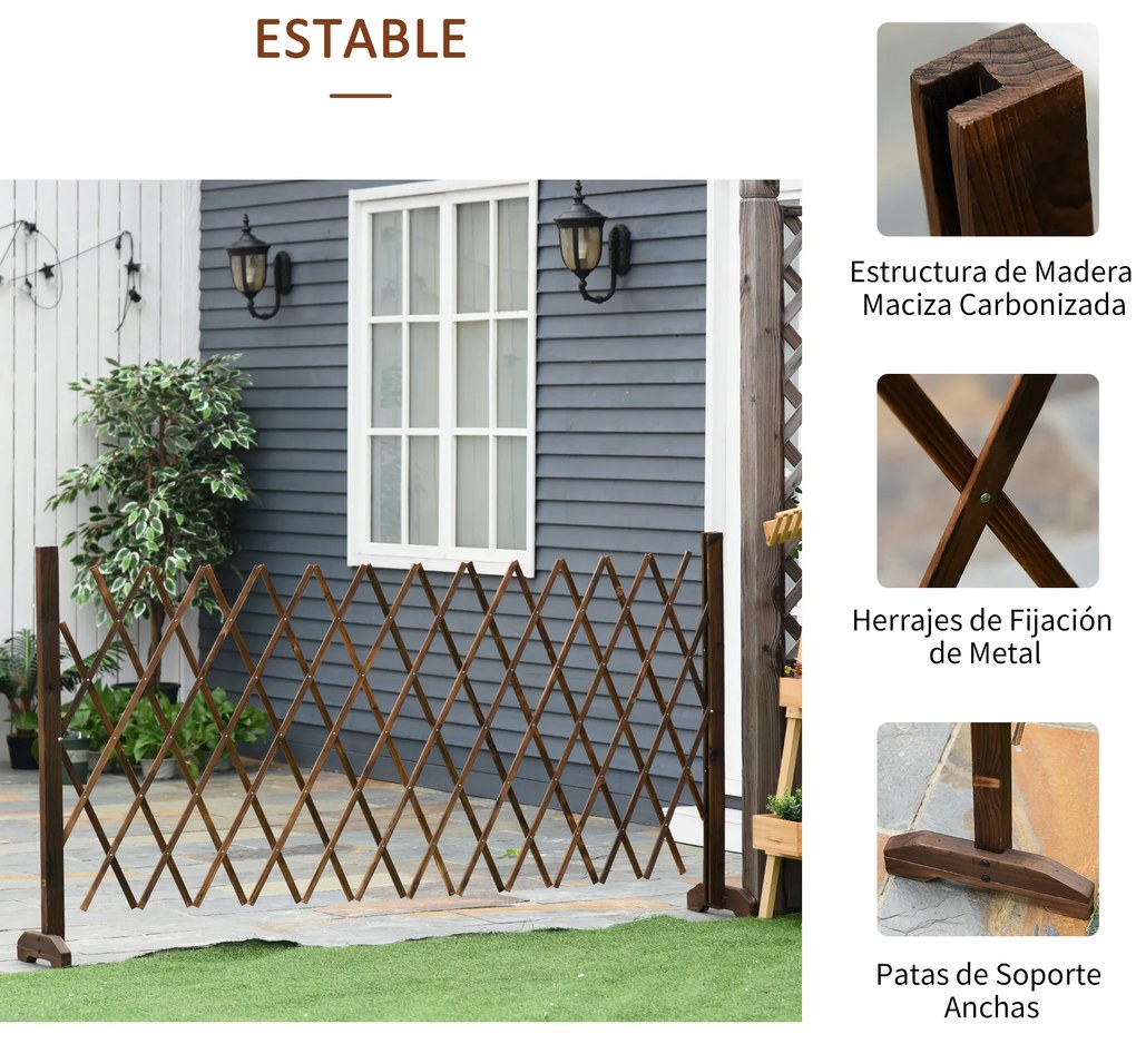 Outsunny Cerca de Madeira Extensível Barreira de Segurança para Cães Retrátil Multiuso para Decoração de Jardim Pátio 225x30x106cm Marrom