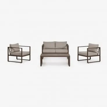 Conjunto De Jardim Com Sofá De 2 Lugares, 2 Poltronas E Mesa De Centro Em Alumínio Lipov Castanho Chocolate - Sklum