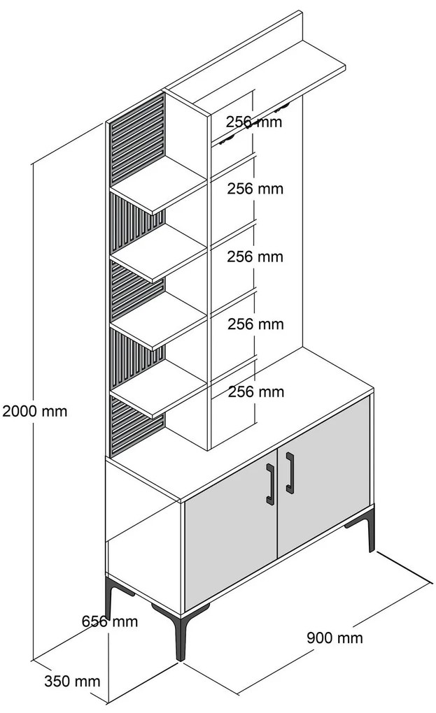 Hall Stand Viyana D – Walnut Cream – 90 cm x 200 cm x 35 cm