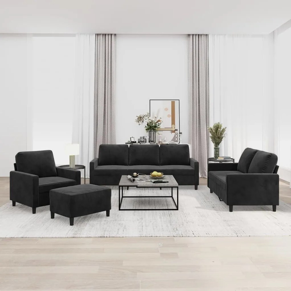 vidaXL 4 pcs conjunto de sofás com almofadões veludo preto