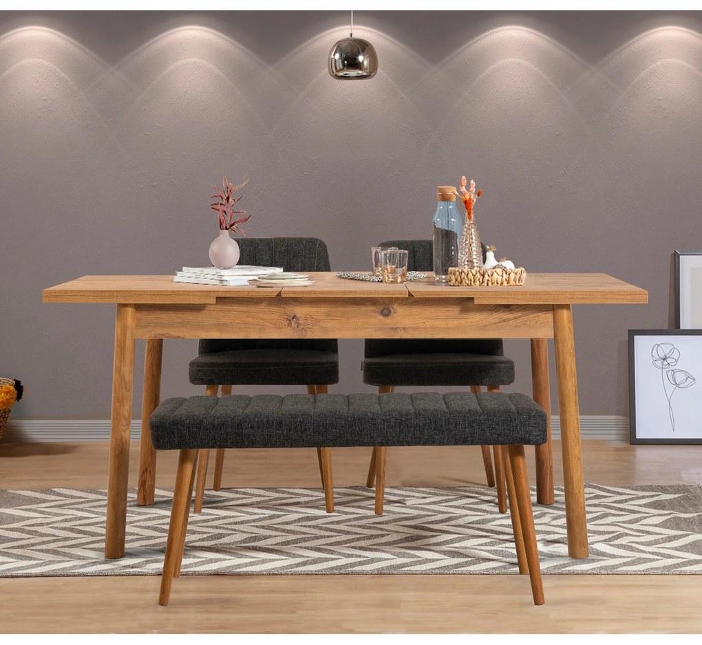 Conjunto de Mesa de Jantar Extensível Santiago – Pinho Atlântico e Ant