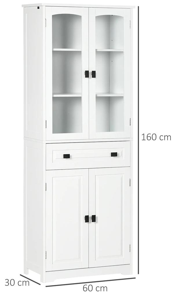 Armário de Cozinha com 4 Portas 1 Gaveta e 2 Prateleiras Ajustáveis para Sala de Jantar 60x30x160 cm Branco