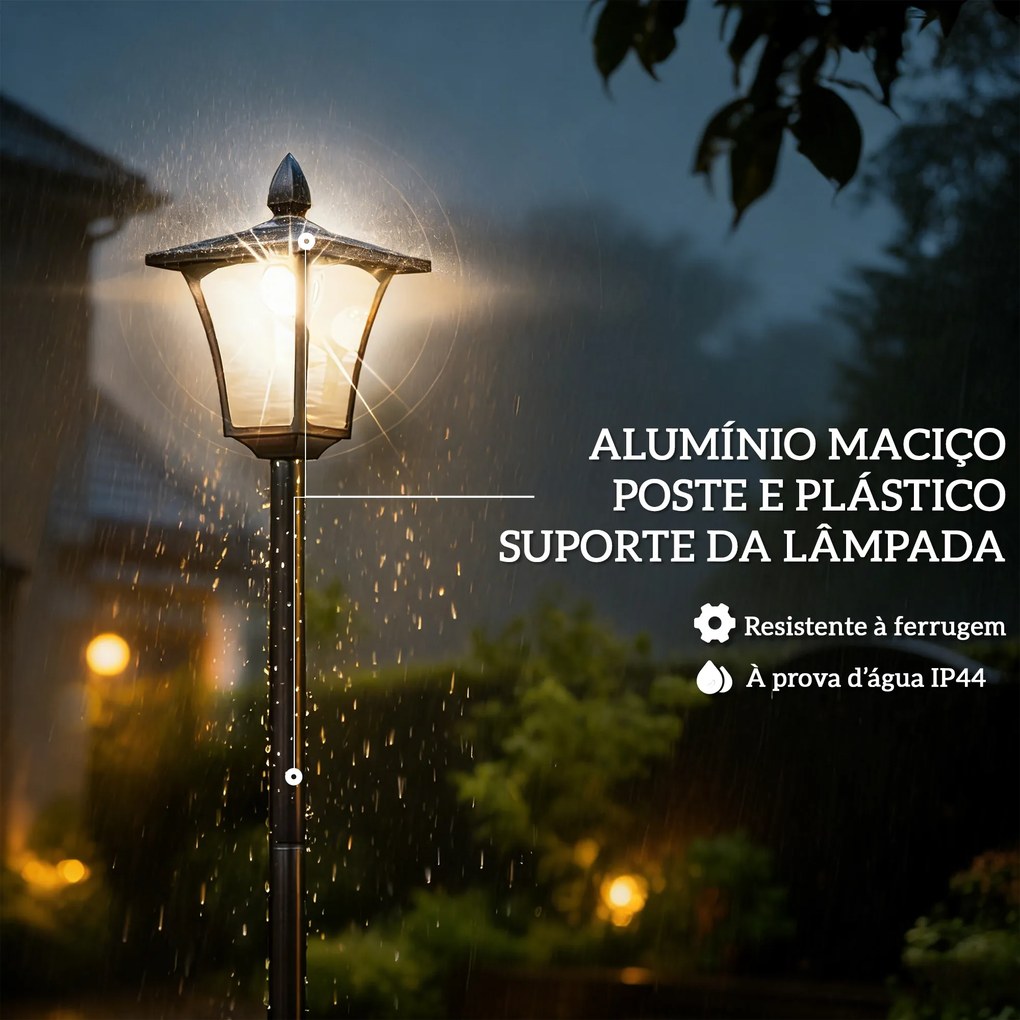 Candeeiro Solar Exterior de Jardim com Vaso Poste de Alumínio IP44 Ligação Automática 33x33x160 cm Preto