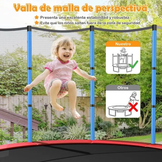 Trampolim para crianças 191 cm com rede de segurança e almofada para molas recreativas Estrutura em aço Azul