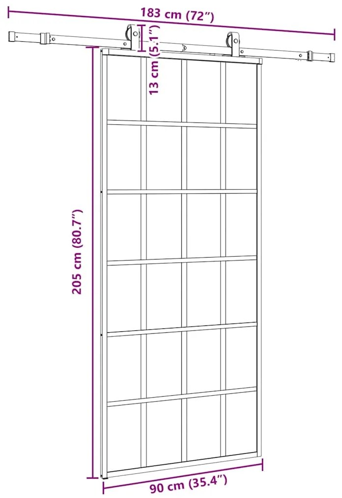 Porta deslizante c/ conj. ferragens 90x205cm vidro ESG preto