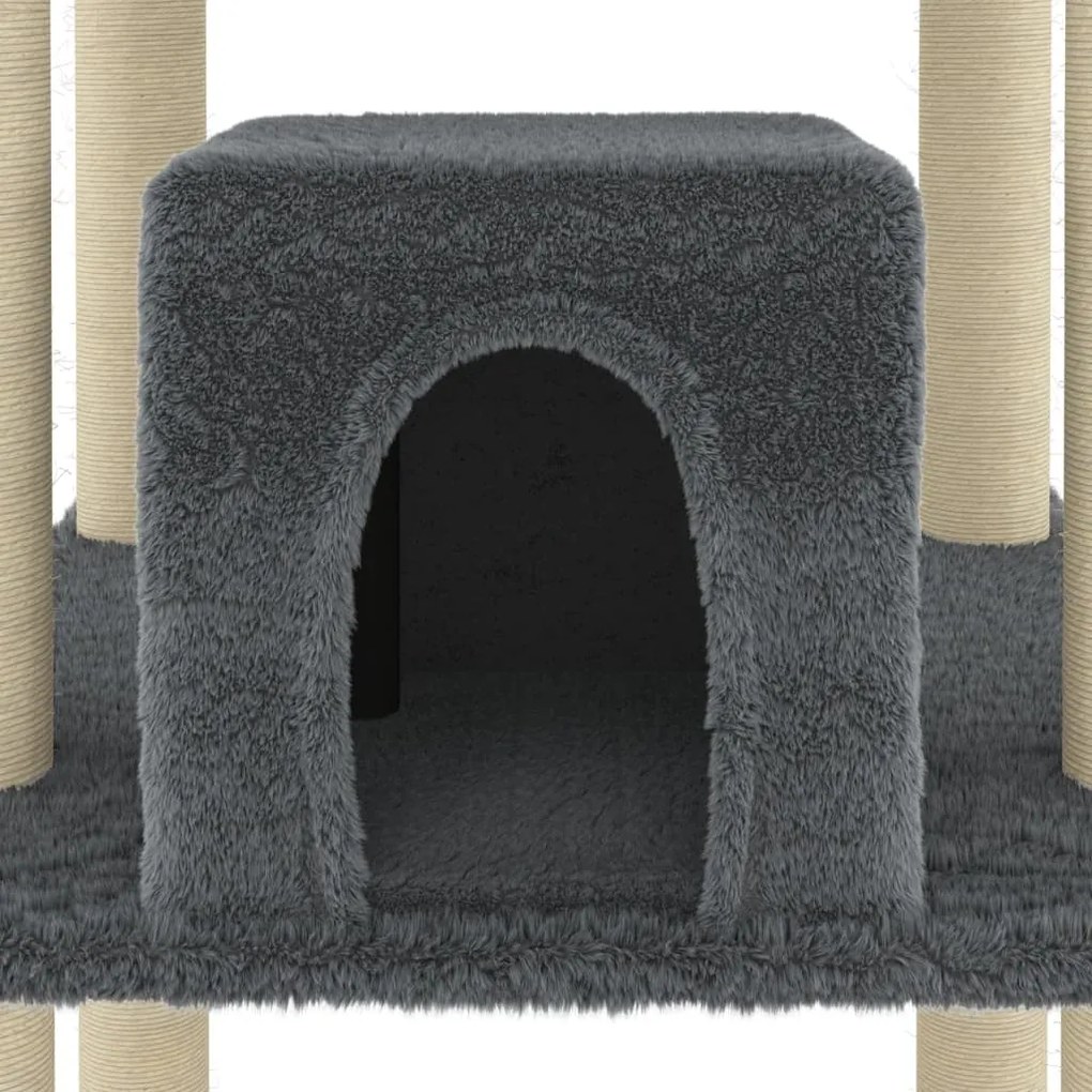 Árvore p/ gatos c/ postes arranhadores sisal 216cm cinza-escuro