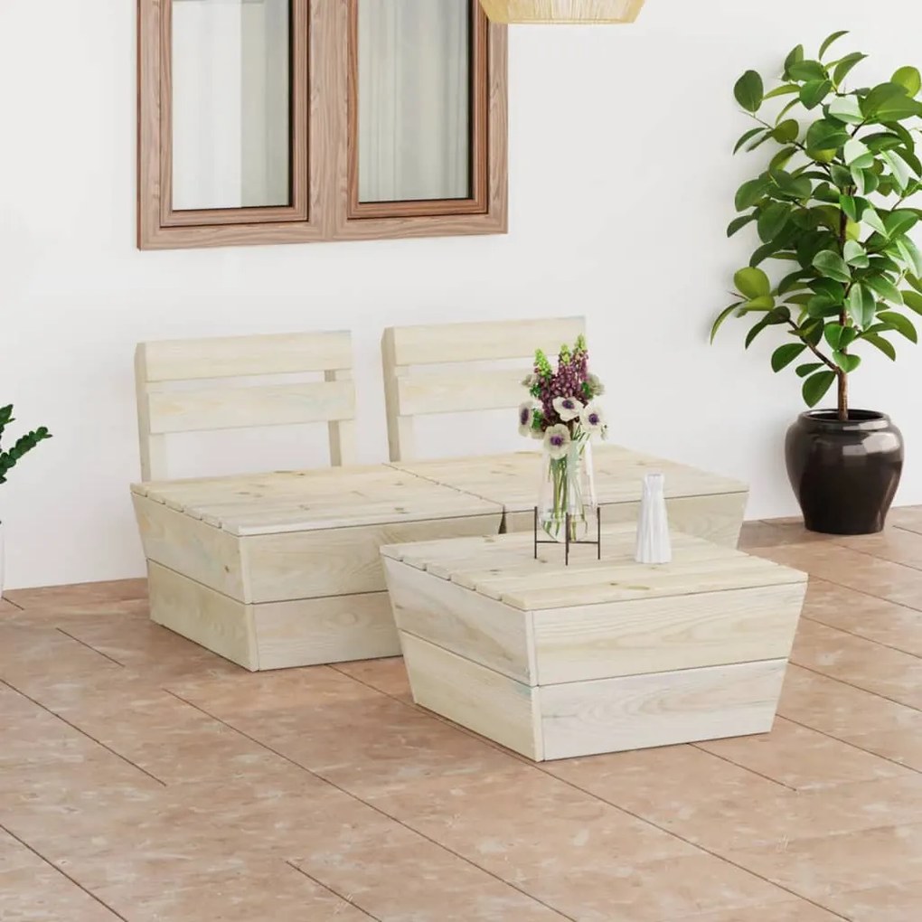 vidaXL 3 pcs conjunto lounge de paletes madeira de abeto impregnada