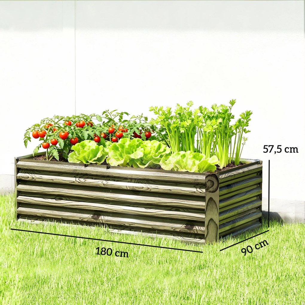Floreira Exterior Grande Retangular de Aço Galvanizado para Terraço com Base Aberta 180x90x57,5 cm Madeira