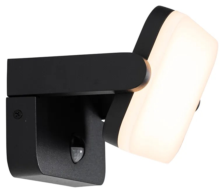 Candeeiro de parede exterior preto c/ LED ajustável e sensor de movimento - Kamile Moderno