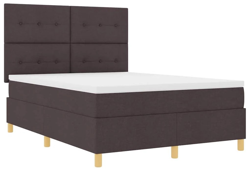 Cama Box com Colchão e LED Castanho Escuro 140x200 cm Tecido