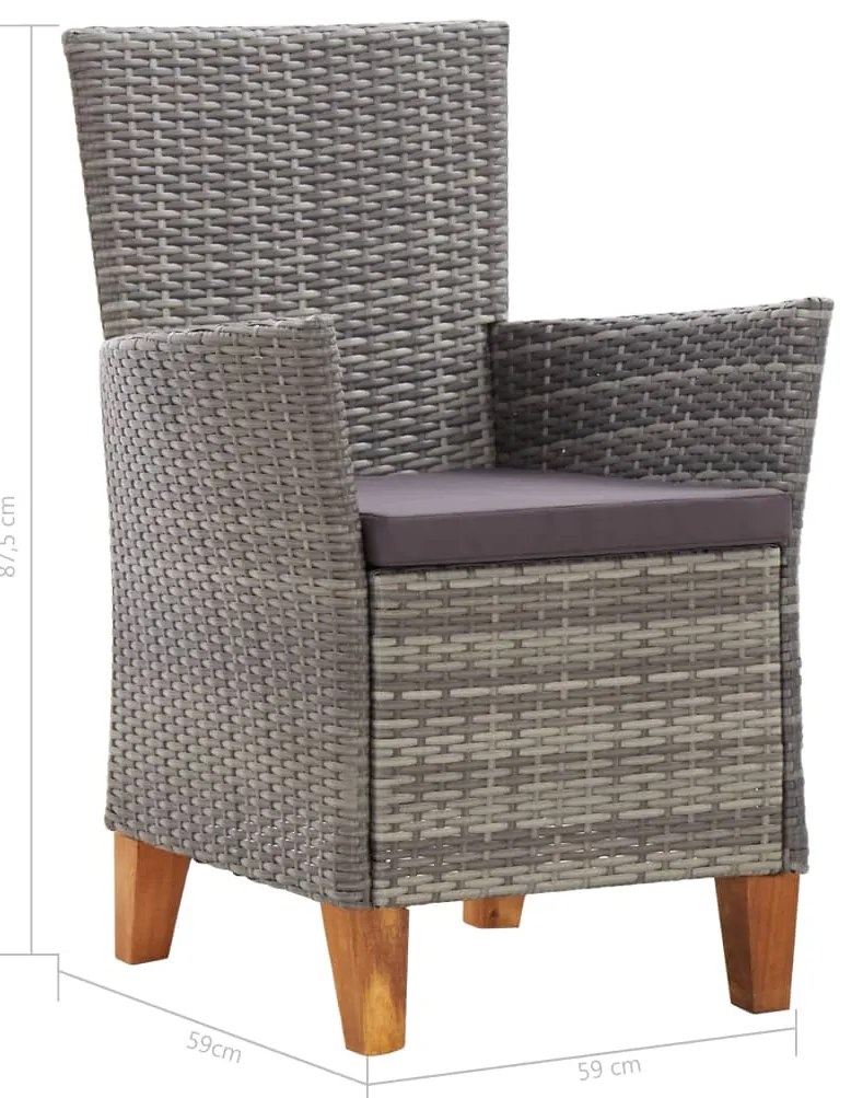 5 pcs conjunto jantar vime PE madeira acácia maciça cinzento