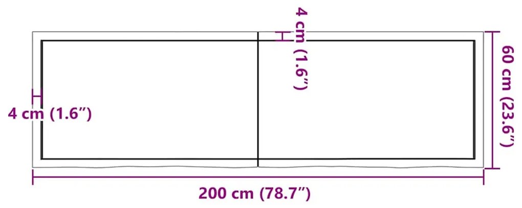 Prateleira de parede 200x60x(2-4)cm carvalho maciço não tratado