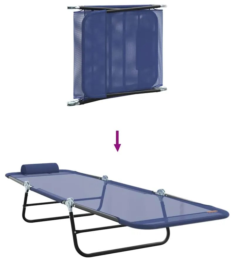 Espreguiçadeiras Dobráveis 2 pcs com Apoio de Cabeça Azul Textilene