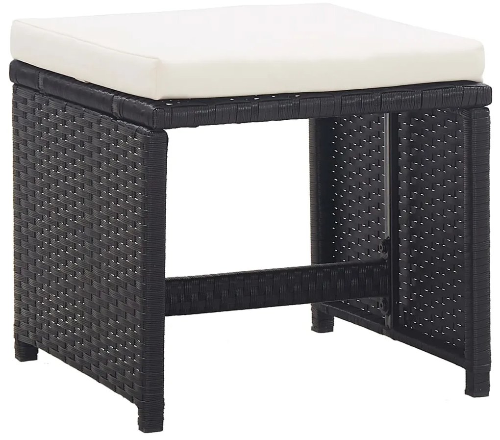 11 pcs conjunto jantar exterior com almofadões vime PE preto
