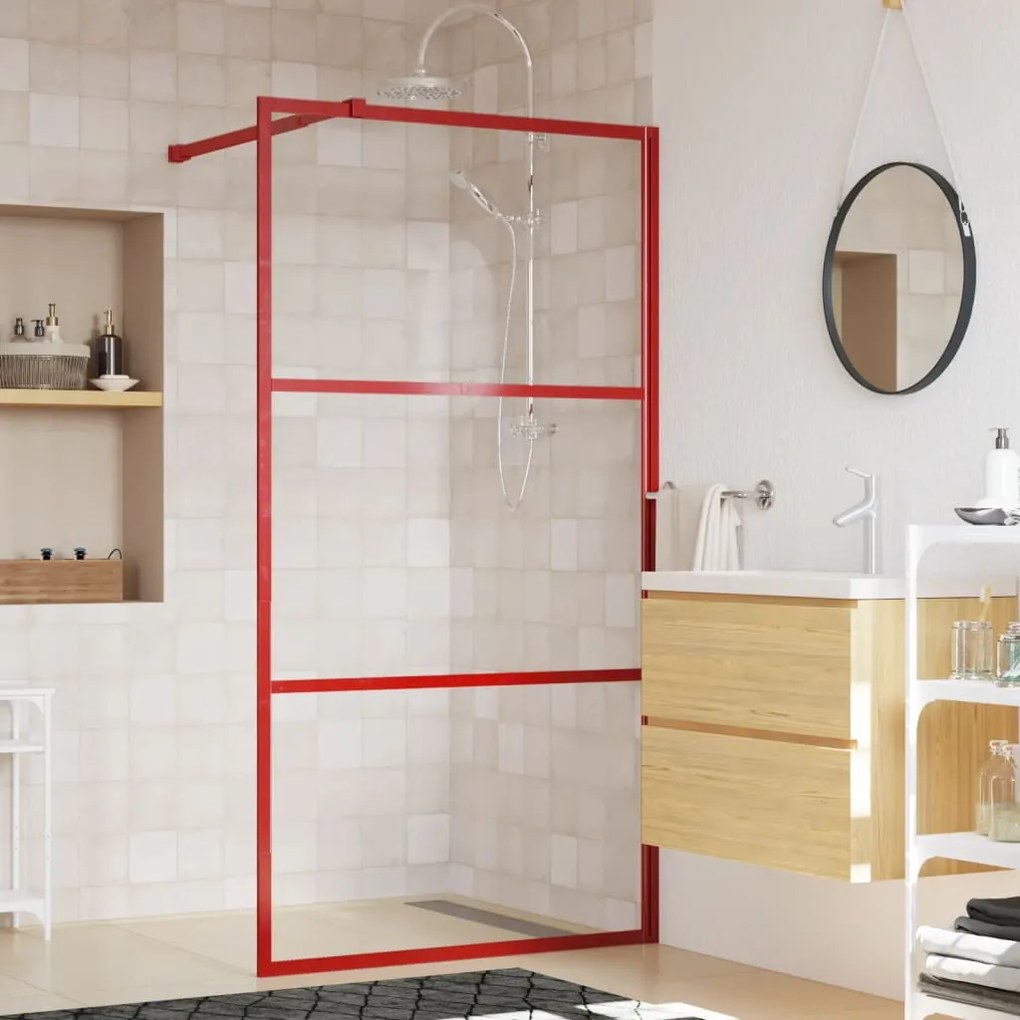 vidaXL Divisória de chuveiro 115x195cm vidro transparente ESG vermelho