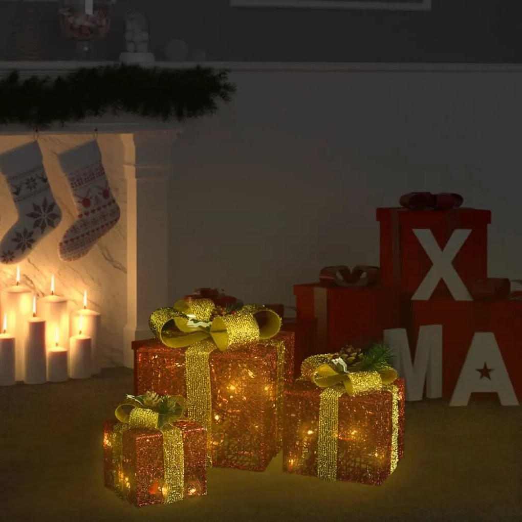 329767 vidaXL Caixas de presente de Natal decorativas 3 pcs int/ext. vermelho