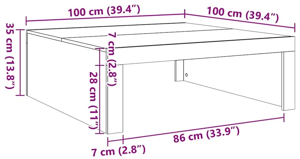 Mesa de centro 100x100x35 cm derivados madeira cinzento cimento