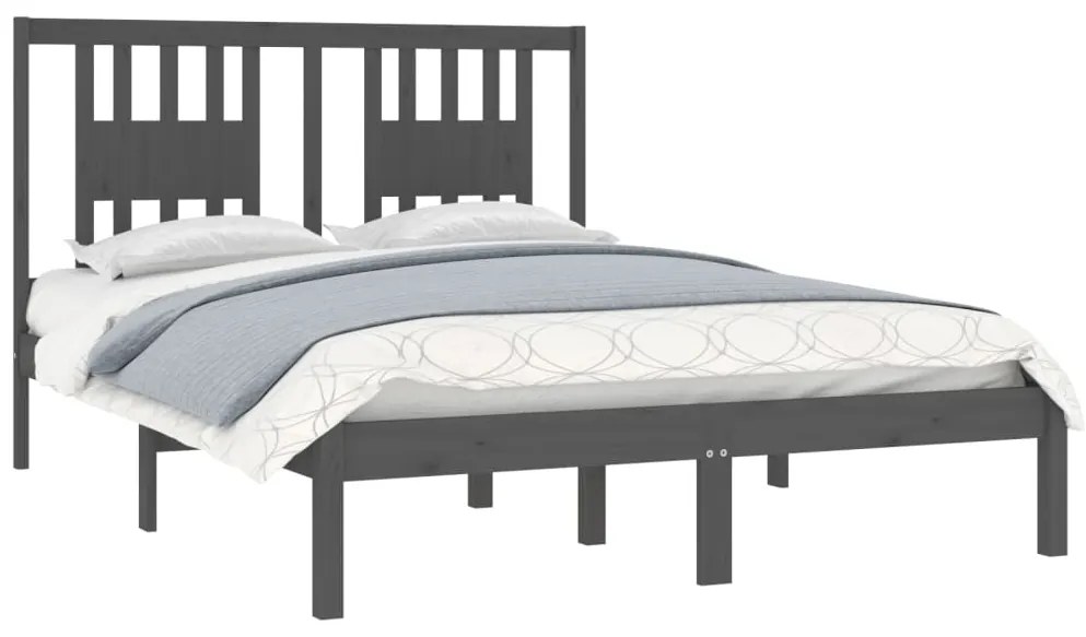 Estrutura de cama casal 135x190 cm madeira maciça cinzento