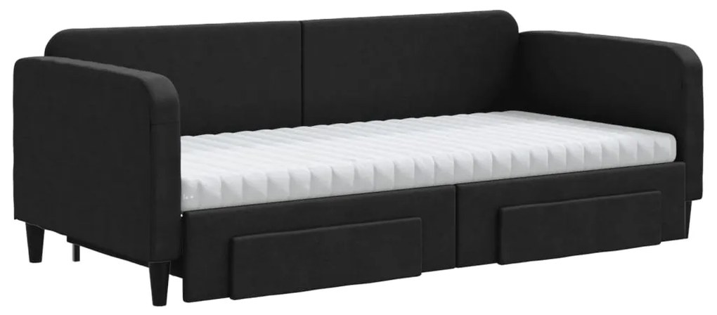 Sofá-cama com gavetão e gavetas 90x190 cm tecido preto