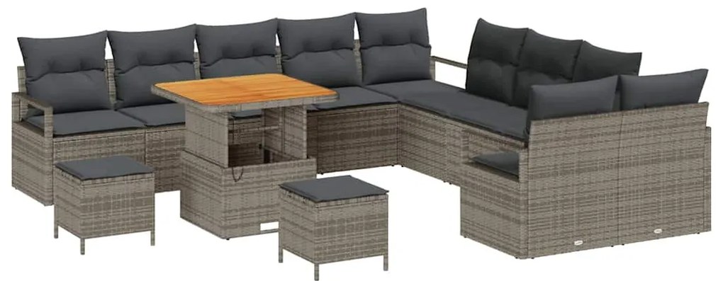 Conjunto de Sofá de Jardim vidaXL 13 Peças com Almofadas Cinzento Vime