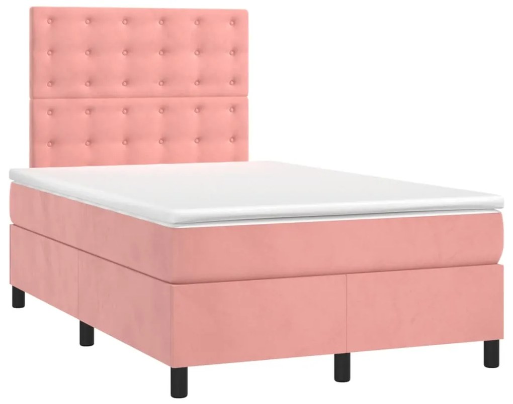 Cama box spring c/ colchão/LED 120x200 cm veludo rosa