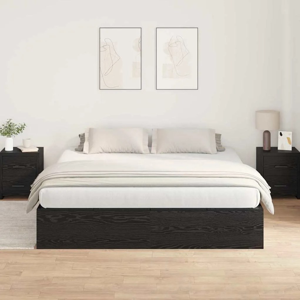 Cama com armazenamento preto e carvalho 180x200 cm