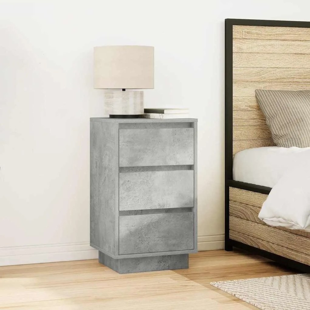 Mesa de cabeceira com luzes LED 38x34x65 cm cinzento-cimento