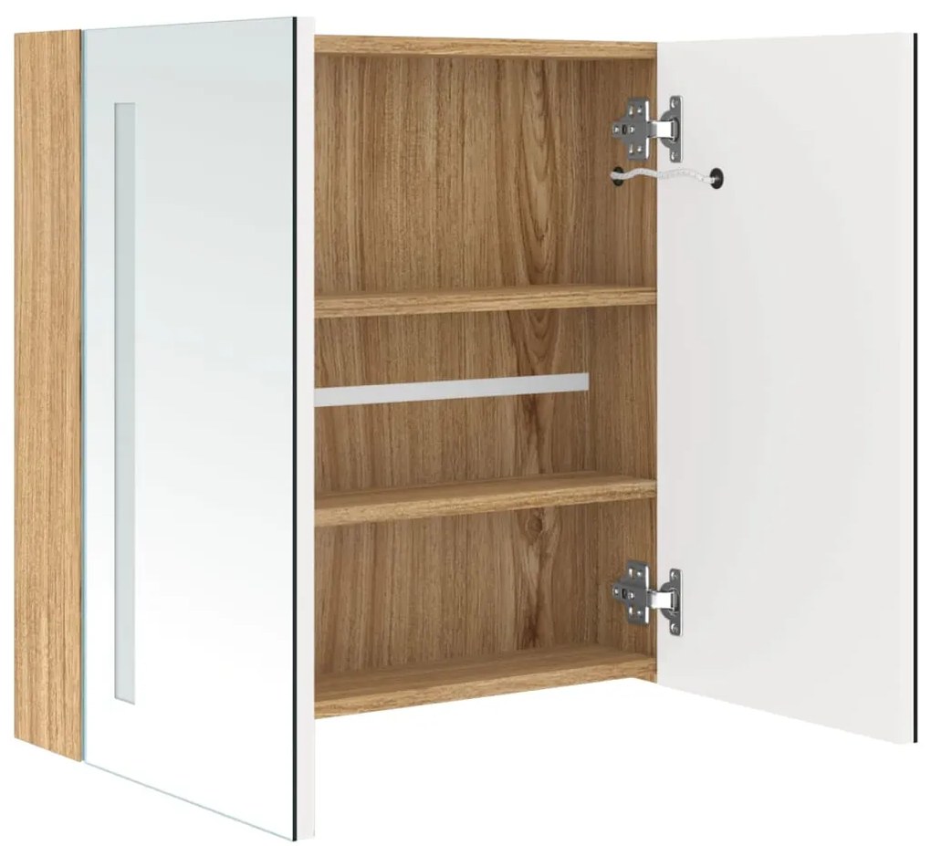 Armário espelhado casa de banho LED 62x14x60 cm branco/carvalho