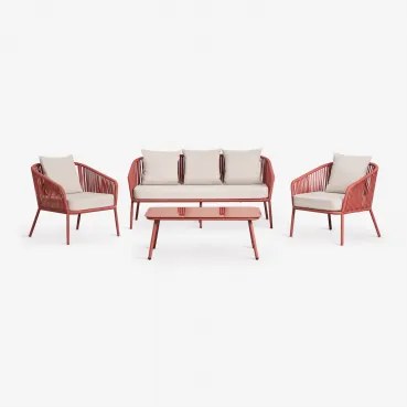 Conjunto De Jardim Com Sofá De 2 Lugares, 2 Poltronas Em Corda Trançada E Mesa De Centro Arhiza Terracota - Sklum