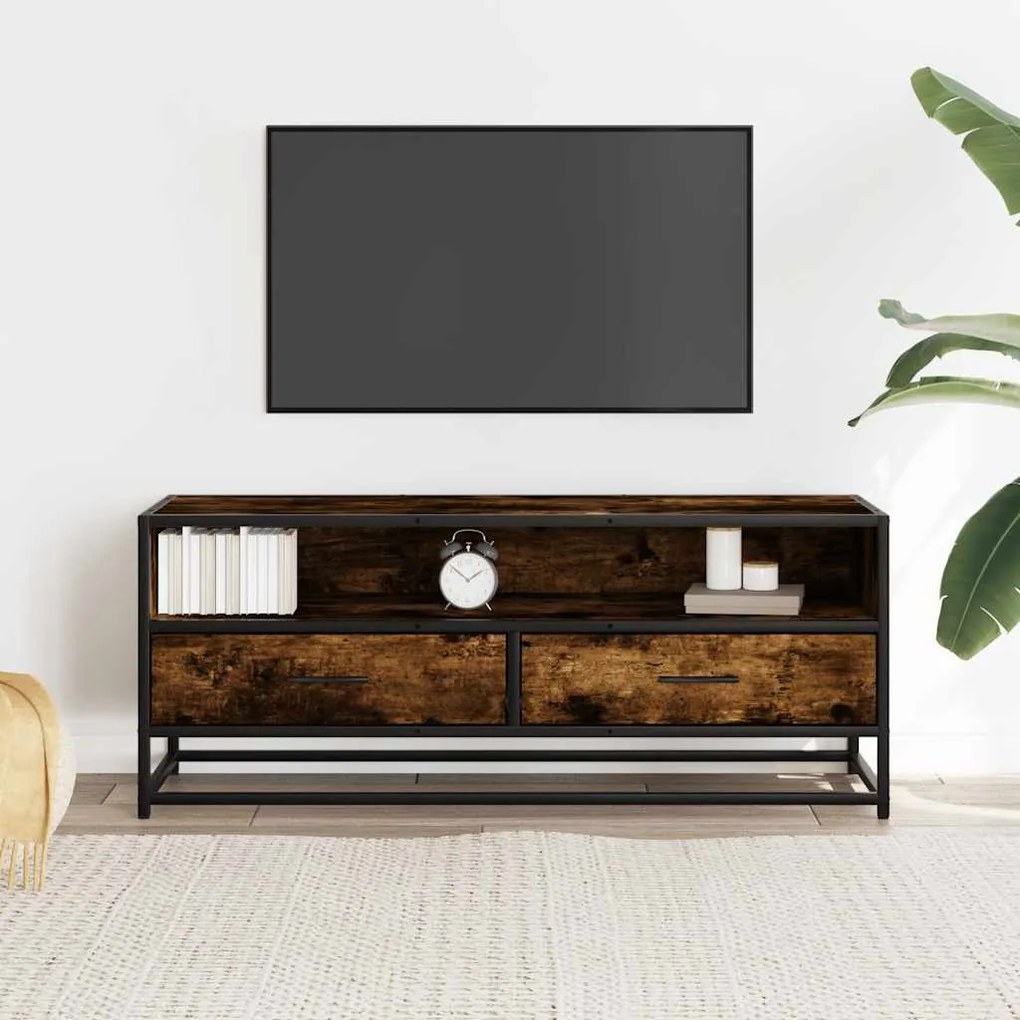 Móvel p/ TV 100x34,5x40 cm deriv. madeira/metal carvalho fumado