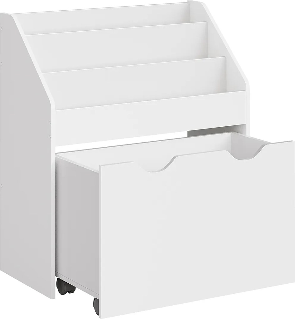 Estante para brinquedos com 3 níveis de prateleiras sobre Rodas 29,5 x 62,5 x 70 cm branco nublado
