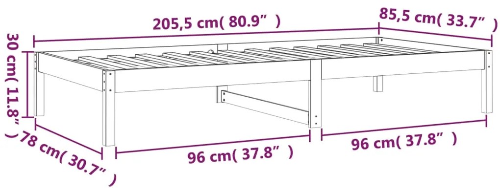Sofá-cama sem colchão 80x200 cm madeira de pinho maciça